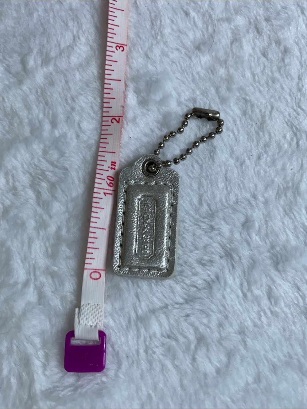 Coach Silver Leather Key Tag with Bead Chain